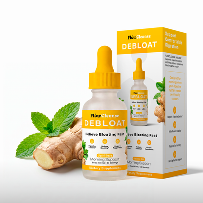 FlowCleanse DEBLOAT Liquid Drops 60ml – Fast Bloating Relief – Digestive Support Drops with Enzymes & Herbs – Feel Lighter in Minutes