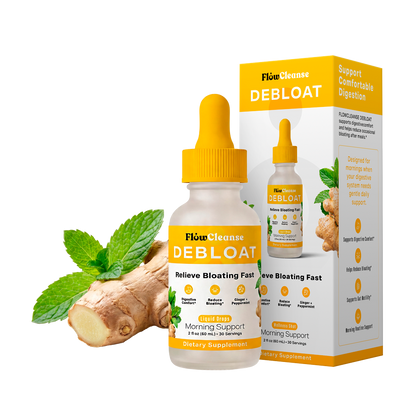 FlowCleanse DEBLOAT Liquid Drops 60ml – Fast Bloating Relief – Digestive Support Drops with Enzymes & Herbs – Feel Lighter in Minutes