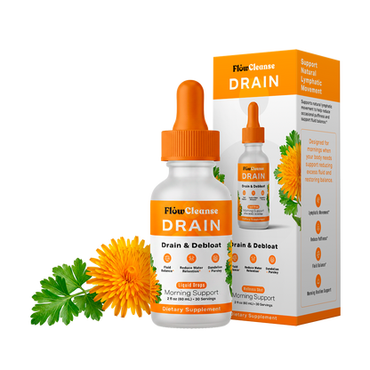 FlowCleanse DRAIN Liquid Drops 60ml – Drain & Debloat Formula – Lymphatic Support for Water Retention & Puffiness – Fast-Acting Daily Reset Drops