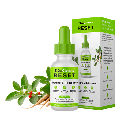 FlowCleanse RESET Liquid Drops 60ml – Full Body Reset Formula – Stress, Energy & Balance Support – Daily Rebalance Drops