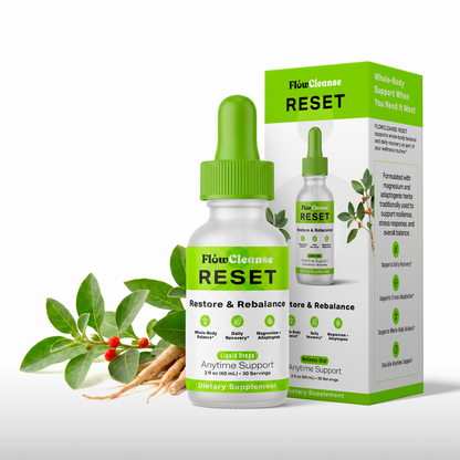 FlowCleanse RESET Liquid Drops 60ml – Full Body Reset Formula – Stress, Energy & Balance Support – Daily Rebalance Drops
