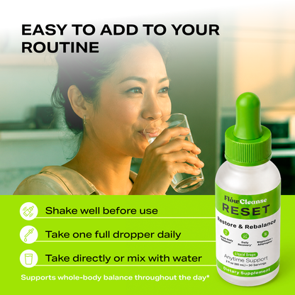FlowCleanse RESET Liquid Drops 60ml – Full Body Reset Formula – Stress, Energy & Balance Support – Daily Rebalance Drops